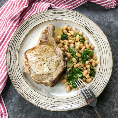 Bone-In Pork Chops with White Beans & Escarole