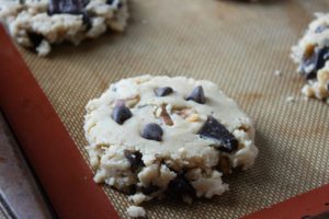 Walnut Choc Chunk Cookies - Flatten balls